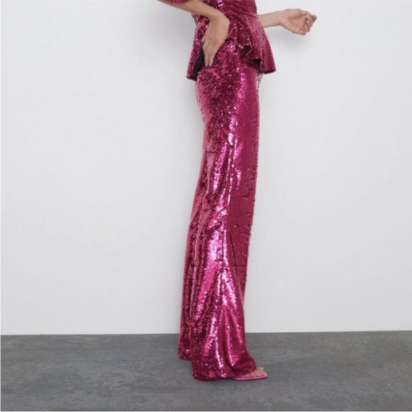 NWT Zara fuchsia sequin flare pants - Picture 3 of 9